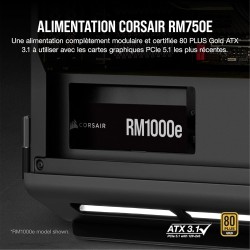 Corsair rm750e (2023) alimentation atx entièrement modulaire et silencieuse - compatible atx 3.1 et pcie 5.1 - condensateurs à 1