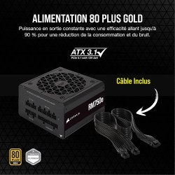 Corsair rm750e (2023) alimentation atx entièrement modulaire et silencieuse - compatible atx 3.1 et pcie 5.1 - condensateurs à 1