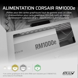 Corsair rm1000e (2025) alimentation atx entièrement modulaire à faible bruit avec câble 12v-2x6 – compatible atx 3.1 et pcie 5.1