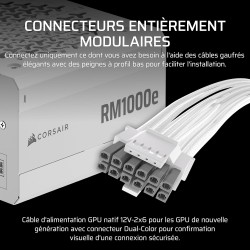 Corsair rm1000e (2025) alimentation atx entièrement modulaire à faible bruit avec câble 12v-2x6 – compatible atx 3.1 et pcie 5.1