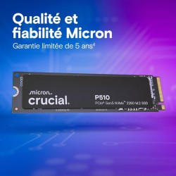 Crucial P510 SSD 1To PCIe 5.0 x4 NVMe M.2, Lecture jusqu'à 11.000 Mo/s, écriture jusqu'à 9.500 Mo/s, Compatible avec Ordinateur 