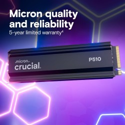 Crucial P510 SSD 1To PCIe 5.0 x4 Gen5 NVMe M.2 avec Dissipateur, Lecture jusqu'à 11.000 Mo/s, écriture jusqu'à 9.500 Mo/s, Ordin