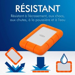 LaCie Rugged Mini 2To, Portable 2.5", Disque Dur Externe pour PC Mac iPad & iPhone, Data Rescue Service (LAC9000298)