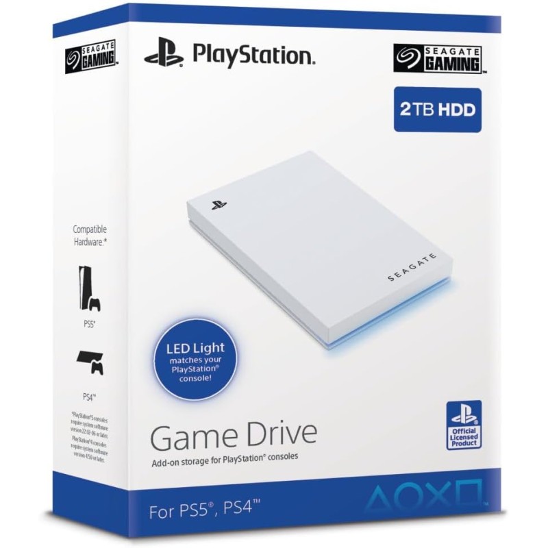 Seagate Game Drive pour PS4/PS5 2To, Disque Dur Externe, 2.5 Pouces, USB 3.0, sous Licence Officielle, éclairage LED Bleu, INCL.