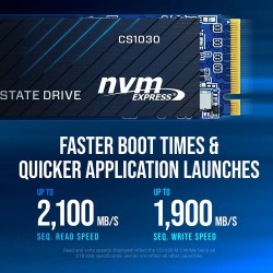 PNY CS1030 500GB M.2 NVMe PCIe Gen3 x4, 2000MB/s Vitesse de Lecture, 1100MB/s Vitesse d'écriture Internal Solid State Drive (SSD