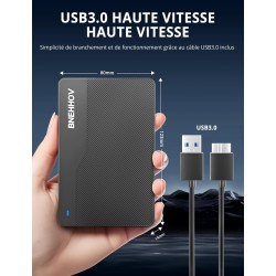 Disque Dur Externe Portable 500Go 2.5'' USB 3.0 Stockage HDD pour PS4, PC, Mac, Ordinateur Portable, Xbox, Android, Bureau SATA,