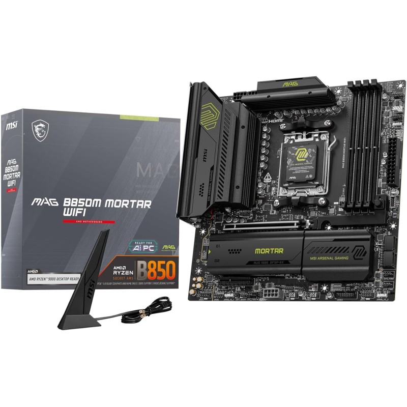 MSI MAG B850M Mortar WiFi Carte mère Micro ATX - pour processeurs AMD Ryzen 9000/8000 / 7000, AM5 - VRM SPS 60A, DDR5 Memory Boo