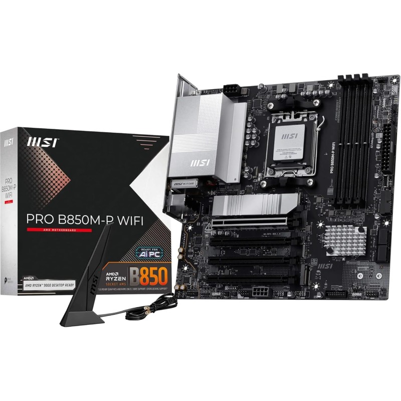 MSI Pro B850M-P WiFi Carte mère, Micro ATX - pour processeurs AMD Ryzen 9000/8000 / 7000, AM5 - DDR5 Memory Boost 8200+MT/s (OC)