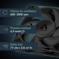 ARCTIC P12 Pro - Ventilateur Puissant et Haut de Gamme, Ventilateur PWM 120 mm, 600-3000 rpm, 0 rpm 5% PWM, Palier à Douille Hyd