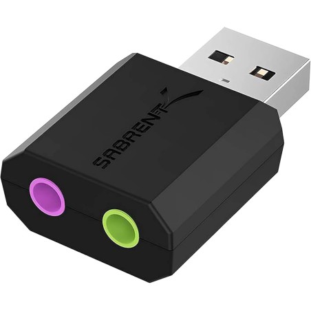 SABRENT Carte Son Externe, Adaptateur Audio USB vers 3,5mm Jack, convertisseur de Carte Son USB avec Stéréo, Micro, pour PS4, PS