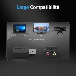 SABRENT Carte Son Externe, Adaptateur Audio USB vers 3,5mm Jack, convertisseur de Carte Son USB avec Stéréo, Micro, pour PS4, PS