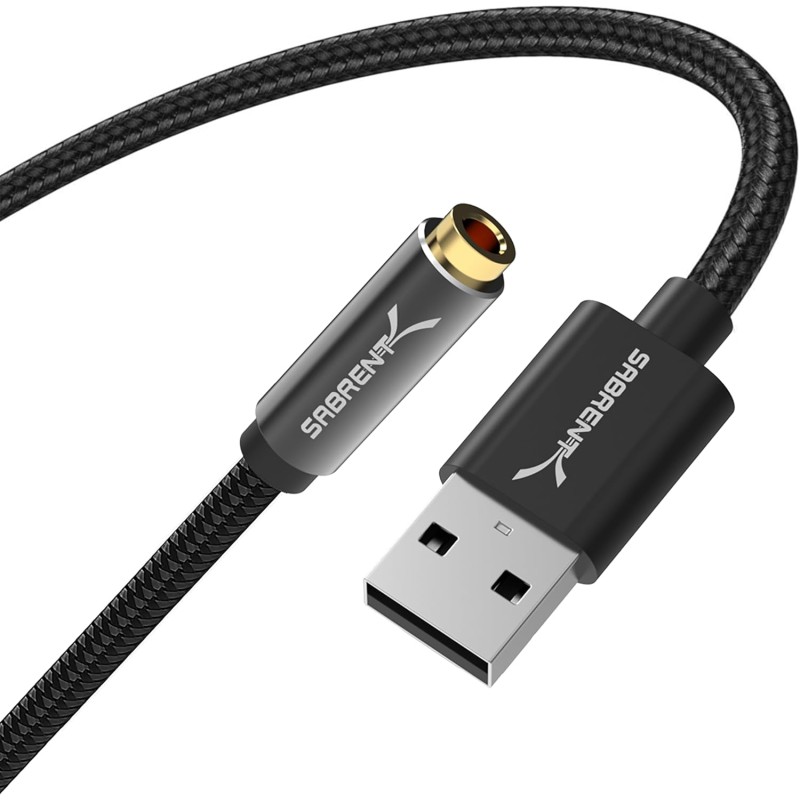 SABRENT Carte Son Externe, Adaptateur Audio USB vers 3,5mm Jack, convertisseur de Carte Son USB avec Stéréo, Micro, pour PS4, PS
