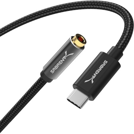 SABRENT Carte Son Externe Type C, Adaptateur Audio USB vers 3,5mm Jack, convertisseur de Carte Son USB avec Stéréo, Micro, pour 