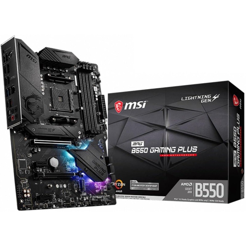 MSI Carte mère de jeu MPG B550 Gaming Plus (ATX), AMD AM4, DDR4 M.2, USB 3.2 Gen 2, HDMI ATX, carte mère de jeu, processeurs AMD