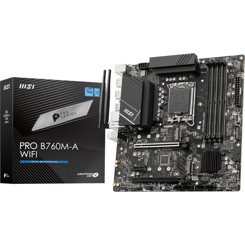 MSI PRO B760M-A WIFI Carte Mère, Micro-ATX - Pour Processeurs Intel Core 14e, 13e & 12e Génération, LGA 1700 - DDR5 Memory Boost