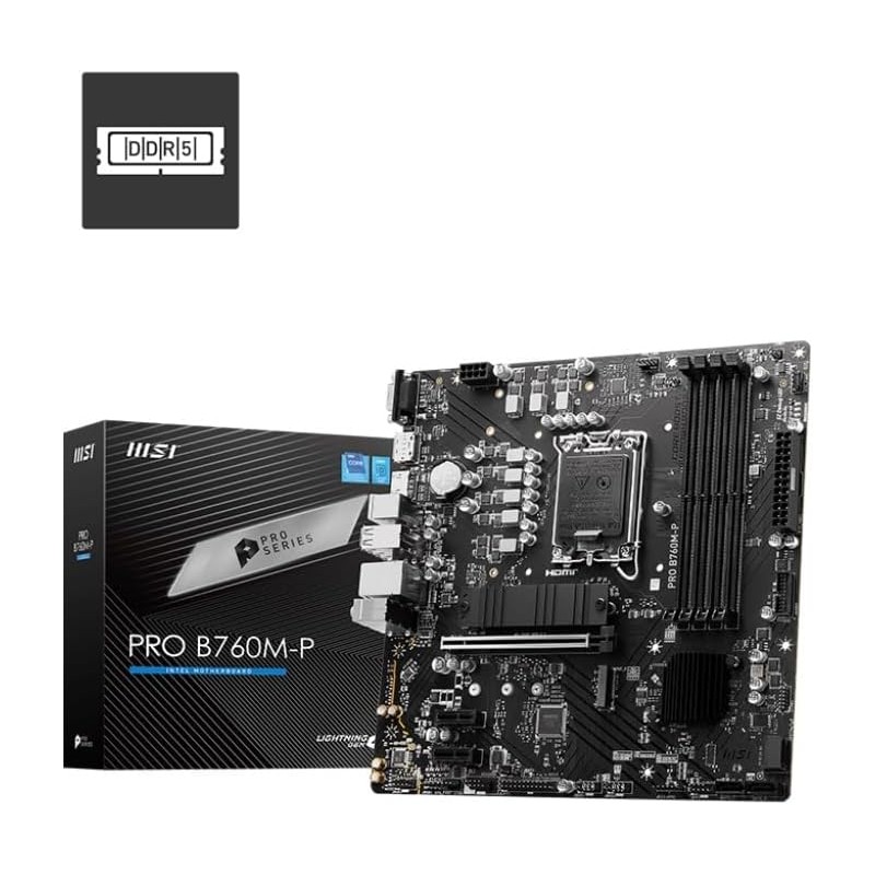 MSI PRO B760M-P Carte Mère, Micro-ATX - Pour Processeurs Intel Core 14e, 13e & 12e Génération, LGA 1700 - DDR5 Memory Boost 6800