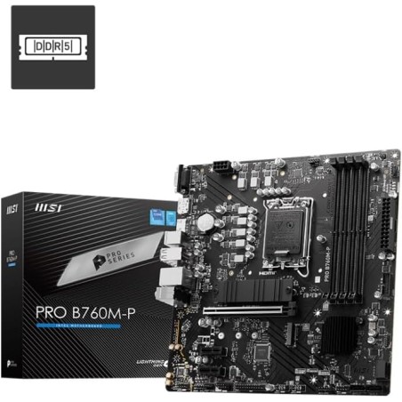 MSI PRO B760M-P Carte Mère, Micro-ATX - Pour Processeurs Intel Core 14e, 13e & 12e Génération, LGA 1700 - DDR5 Memory Boost 6800