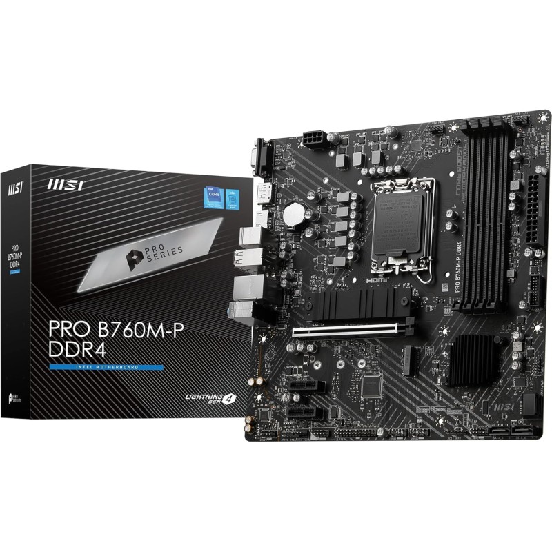 MSI PRO B760M-P DDR4 Carte Mère, Micro-ATX - Pour Processeurs Intel Core 14e, 13e & 12e Génération, LGA 1700 - DDR4 Memory Boost