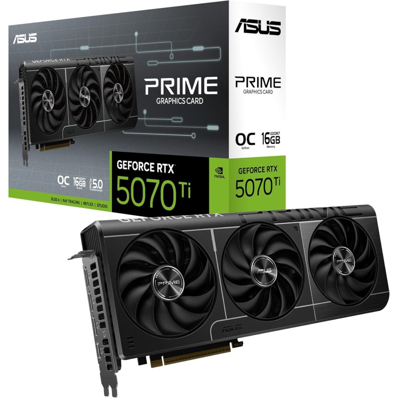Asus Prime GeForce RTX 5070 Ti 16GB GDDR7 OC Edition – Carte Graphique (PCIe 5.0, HDMI, Display 2.1, 2.5 Slot, Ventilateurs axia