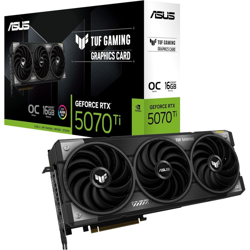 Asus TUF Gaming GeForce RTX 5070 Ti 16GB GDDR7 OC Edition – Carte Graphique Gaming (PCIe 5.0, HDMI, Display 2.1, 3.125 Slot, Ven