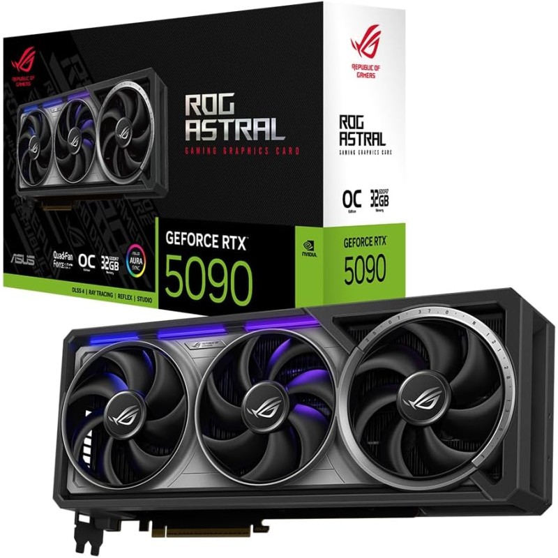 Asus ROG Astral GeForce RTX 5090 32GB GDDR7 OC Edition – Carte Graphique Gaming (PCIe 5.0, HDMI, Display 2.1, 3.8 Slot, 4 Ventil