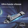 SSK SSD Externe 256GO Disque Portable SSD Cle USB 3.2 Gen 2 Jusqu'à 550 Mo/s, 2 en 1 OTG Solid State Drive 256 GO Double Clé USB