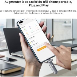 SSK SSD Externe 256GO Disque Portable SSD Cle USB 3.2 Gen 2 Jusqu'à 550 Mo/s, 2 en 1 OTG Solid State Drive 256 GO Double Clé USB