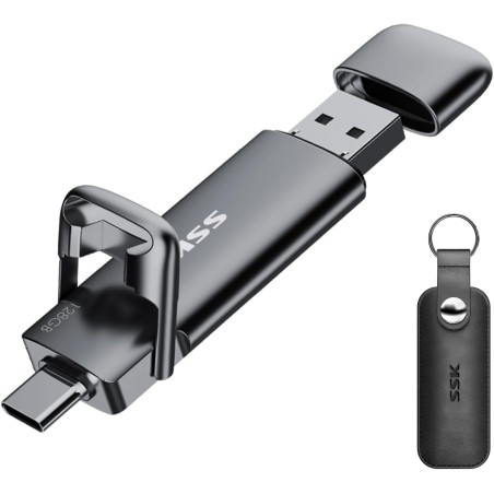SSK SSD Externe 128GO Disque Portable SSD Cle USB 3.2 Gen 2 Jusqu'à 550 Mo/s, 2 en 1 OTG Solid State Drive 128 GO Double Clé USB