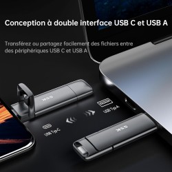 SSK SSD Externe 128GO Disque Portable SSD Cle USB 3.2 Gen 2 Jusqu'à 550 Mo/s, 2 en 1 OTG Solid State Drive 128 GO Double Clé USB