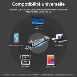 SSK SSD Externe 128GO Disque Portable SSD Cle USB 3.2 Gen 2 Jusqu'à 550 Mo/s, 2 en 1 OTG Solid State Drive 128 GO Double Clé USB