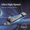 SSK SSD Externe 2To Disque Portable SSD Cle USB 3.2 Gen 2 Jusqu'à 550 Mo/s, 2 en 1 OTG Solid State Drive 2 to Double Clé USB A &