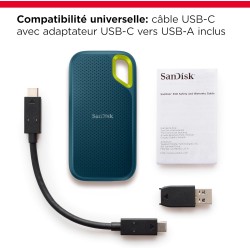 SanDisk Extreme Disque SSD Externe 4 To (Portable NVMe SSD, jusqu'à 1050 Mo/s en lecture, 1000 Mo/s en écriture, USB-C, Résistan