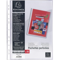 Exacompta - Réf. 56634E - Carton de 5 sachets de 10 Pochettes perforées Premium - PP lisse 14/100ème - Perforation universelle 1