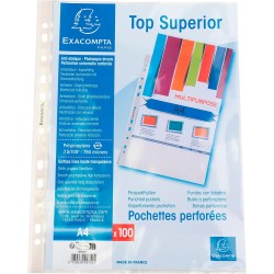 Exacompta - Réf. 5750E - Sachet de 100 pochettes perforées en Polypropylène lisse - Epaisseur 7,5/100ème qualité supérieure - Pe