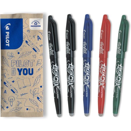PILOT - Lot de 5 Frixion Ball - Stylo effaçable à encre thermosensible - Stylo roller rechargeable fabriqué à partir de plastiqu