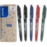 PILOT - Lot de 5 Frixion Ball - Stylo effaçable à encre thermosensible - Stylo roller rechargeable fabriqué à partir de plastiqu