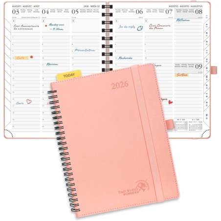 POPRUN Agenda Scolaire 2026 Semainier 22 x 16,5 cm - Couverture Souple en PU Cuir Spirale, Vertical Planner, D'Jan 2026 à Déc 20