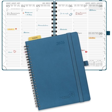 POPRUN Agenda 2026 Semainier 22 x 16,5 cm - Couverture Souple en PU Cuir Spirale, Vertical Planner, D'Jan 2026 à Déc 2026-12 Moi