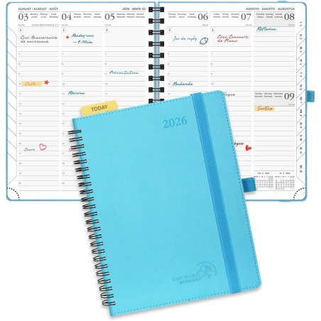 POPRUN Agenda 2026 Semainier 22 x 16,5 cm - Couverture Souple en PU Cuir Spirale, Vertical Planner, D'Jan 2026 à Déc 2026-12 Moi