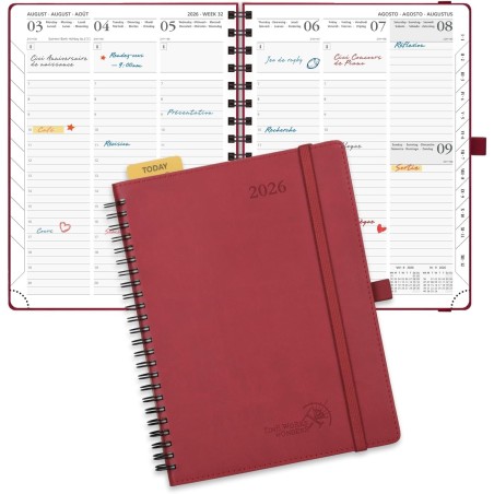 POPRUN Agenda 2026 Semainier 22 x 16,5 cm - Couverture Souple en PU Cuir Spirale, Planificateur Journalier Vertical, D'Jan 2026 
