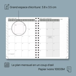 POPRUN Agenda 2026 Semainier 22 x 16,5 cm - Couverture Souple en PU Cuir Spirale, Planificateur Journalier Vertical, D'Jan 2026 