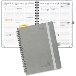 POPRUN Agenda 2026 Semainier 22 x 16,5 cm - Couverture Souple en PU Cuir Spirale, Vertical Planner, D'Jan 2026 à Déc 2026-12 Moi