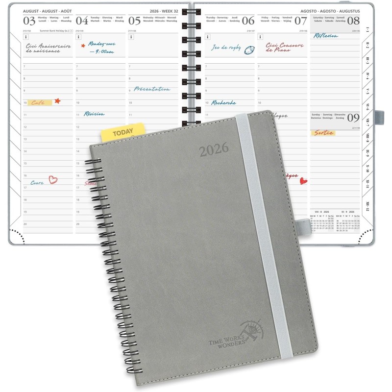 POPRUN Agenda 2026 Semainier 22 x 16,5 cm - Couverture Souple en PU Cuir Spirale, Vertical Planner, D'Jan 2026 à Déc 2026-12 Moi