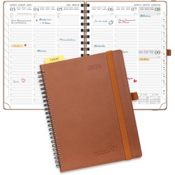 POPRUN Agenda 2026 Semainier 22 x 16,5 cm - Couverture Souple en PU Cuir Spirale, Vertical Planner, D'Jan 2026 à Déc 2026-12 Moi