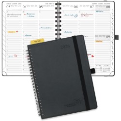 POPRUN Agenda Scolaire 2026 Semainier 22 x 16,5 cm - Couverture Souple en PU Cuir Spirale, Vertical Planner, D'Jan 2026 à Déc 20