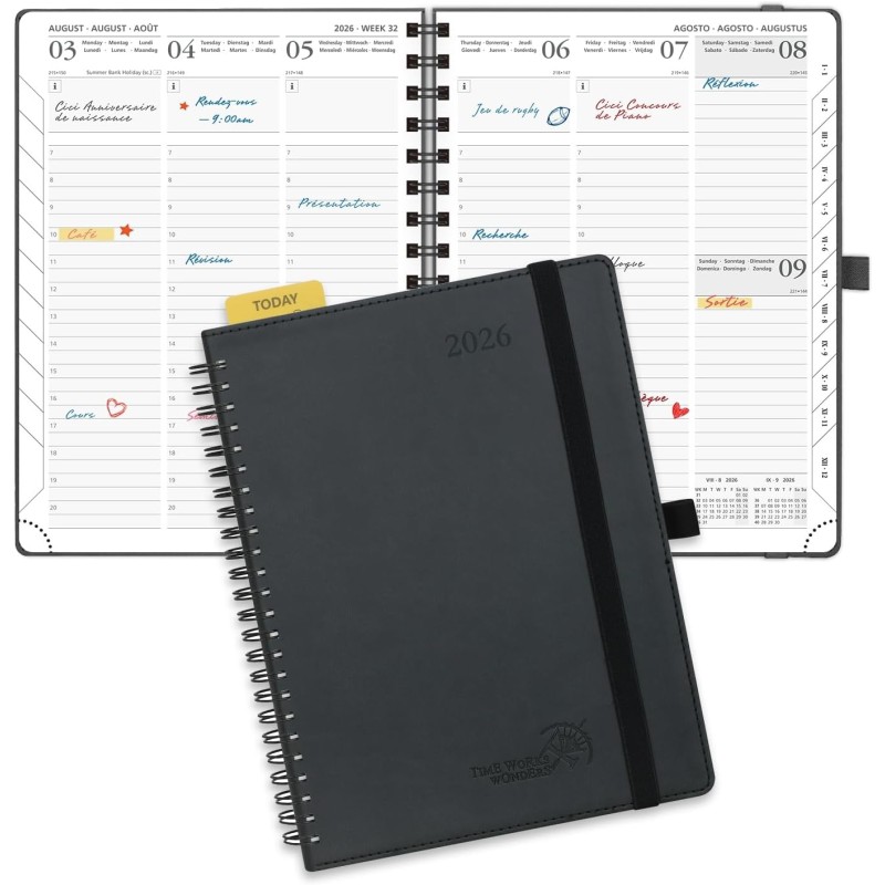 POPRUN Agenda Scolaire 2026 Semainier 22 x 16,5 cm - Couverture Souple en PU Cuir Spirale, Vertical Planner, D'Jan 2026 à Déc 20