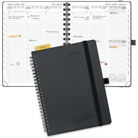POPRUN Agenda Scolaire 2026 Semainier 22 x 16,5 cm - Couverture Souple en PU Cuir Spirale, Vertical Planner, D'Jan 2026 à Déc 20
