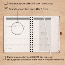 POPRUN Agenda 2026 Semainier Vertical 22 x 16,5 cm - Couverture rigide Spirale Écologique biodégradable, D'Jan 2026 à Déc 2026, 