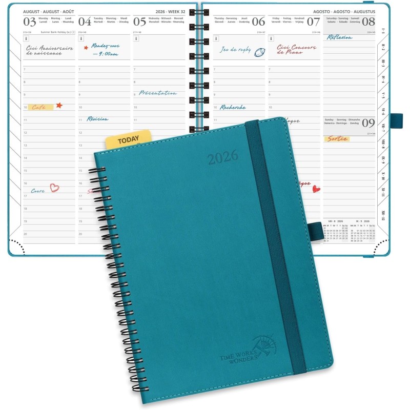 POPRUN Agenda Scolaire 2026 Semainier 22 x 16,5 cm - Couverture Souple en PU Cuir Spirale, Vertical Planner, D'Jan 2026 à Déc 20