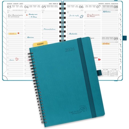 POPRUN Agenda Scolaire 2026 Semainier 22 x 16,5 cm - Couverture Souple en PU Cuir Spirale, Vertical Planner, D'Jan 2026 à Déc 20